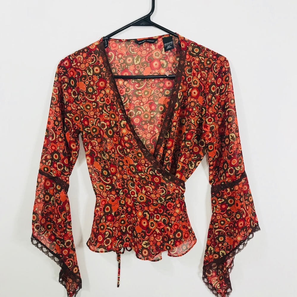 New York &Co floral print wrap blouse woman's XS